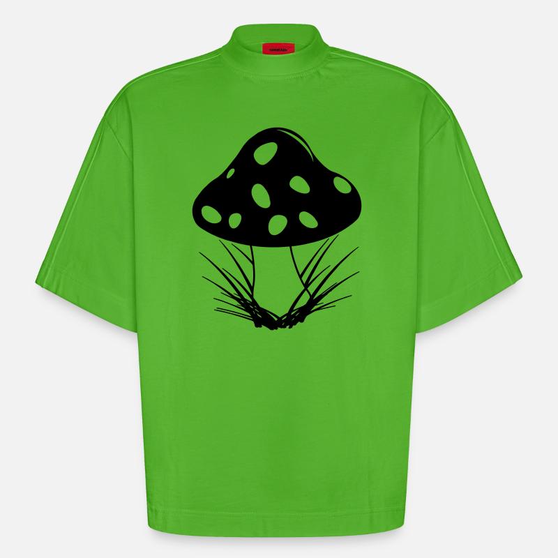 Champignon d’automne avec des points blancs - T-shirt bio épais oversize Boxy fabriqué en UE - Apple Neon