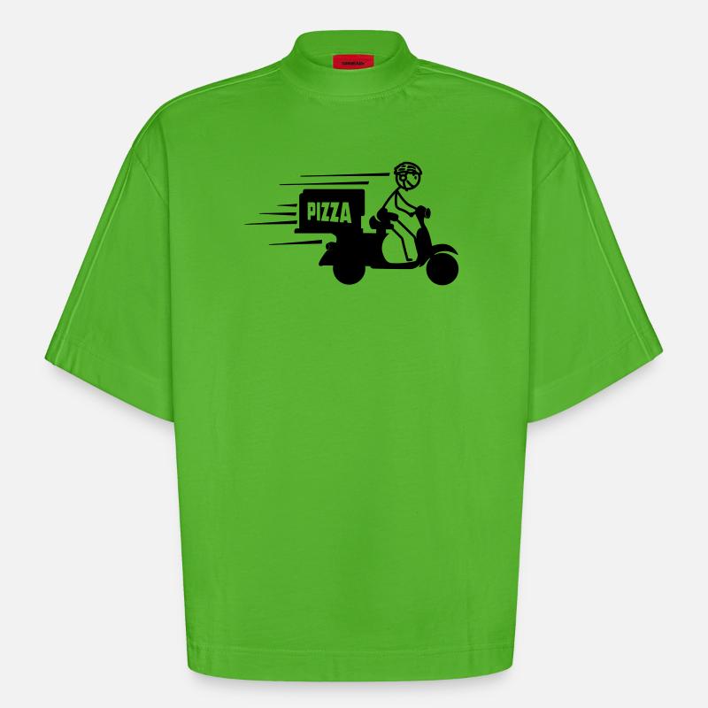 Rollerpaket oder Pizzatext PIZZA - Heavyweight Oversized Organic Boxy T-Shirt Made in EU - Apple Neon