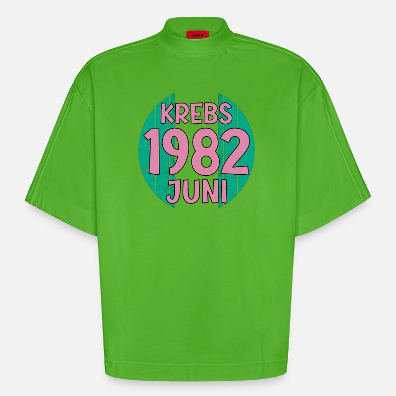 Sternzeichen Krebs JUNI 1982 - Heavyweight Oversized Organic Boxy T-Shirt Made in EU - Apple Neon