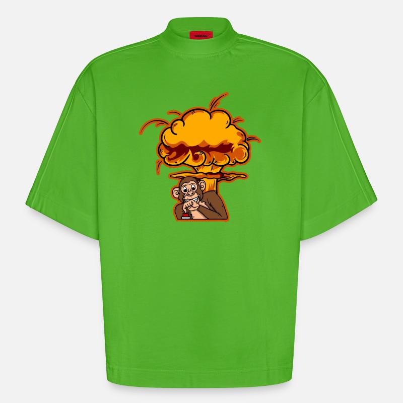 Monkey On The Button - Heavyweight Oversized Organic Boxy T-Shirt Made in EU - Apple Neon