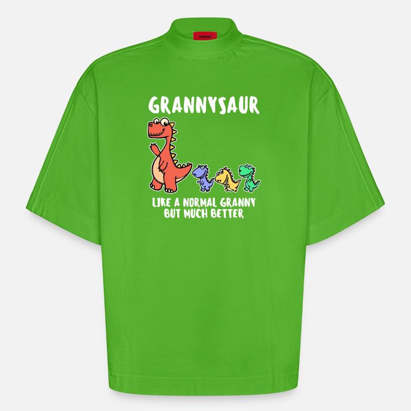 Oma Cool Statement Großmutter Dinosaurier - Heavyweight Oversized Organic Boxy T-Shirt Made in EU - Apple Neon