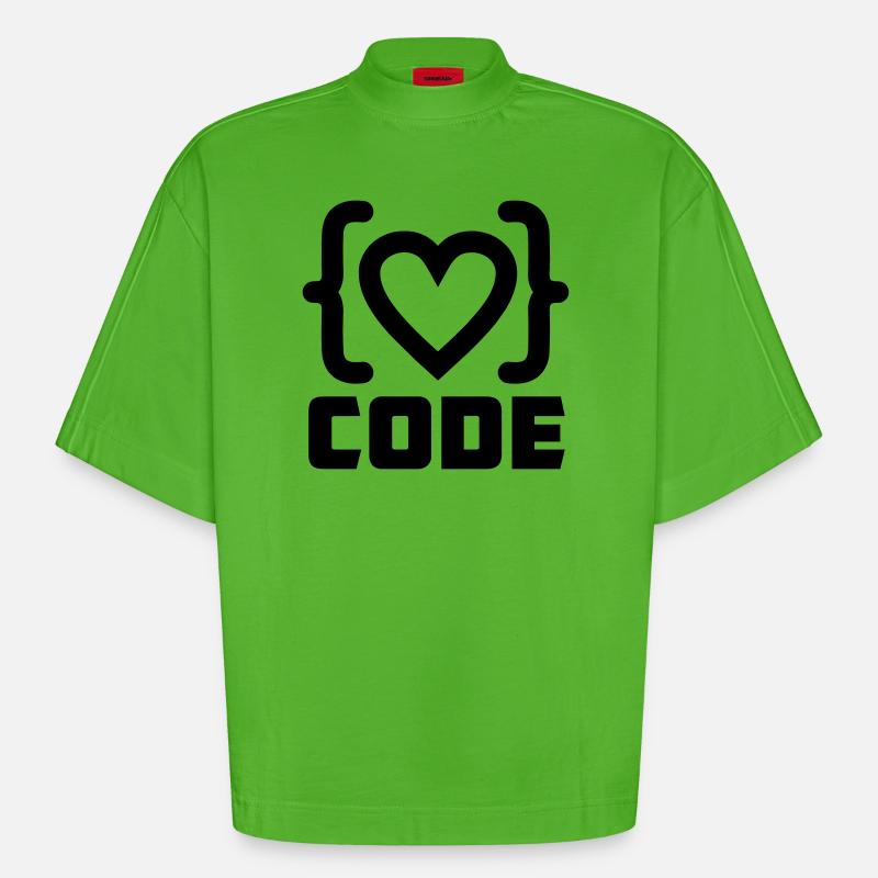 Herzprogrammierer Code Logo mit Text CODE - Heavyweight Oversized Organic Boxy T-Shirt Made in EU - Apple Neon