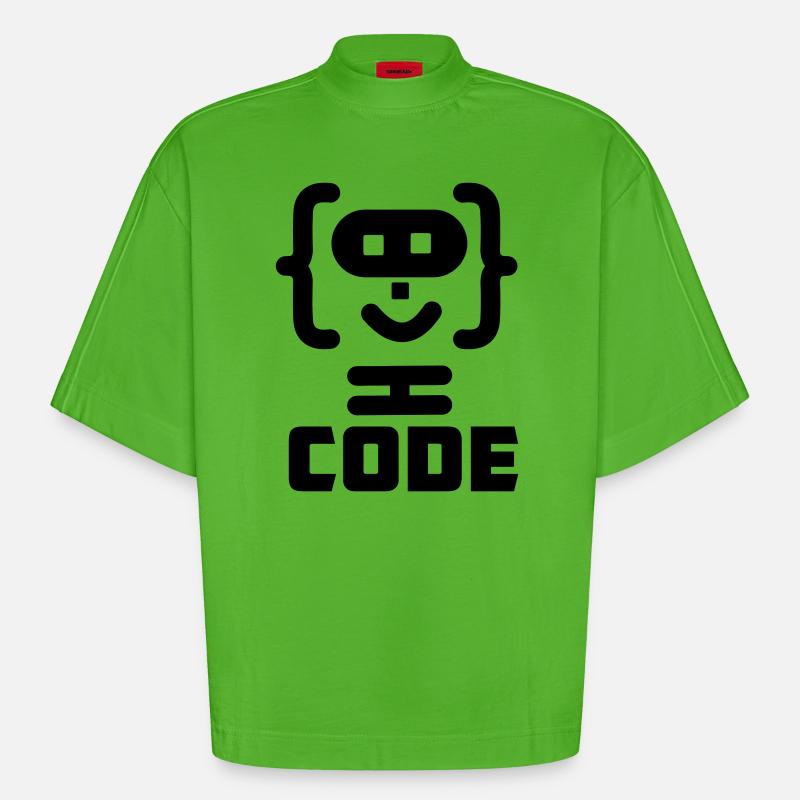 Hacker-Programmierer-Code-Logo mit Text CODE - Heavyweight Oversized Organic Boxy T-Shirt Made in EU - Apple Neon