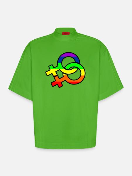 Gender-Lesben-Logo mit Regenbogen - Heavyweight Oversized Organic Boxy T-Shirt Made in EU - Apple Neon