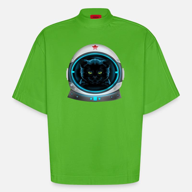 astronaute chat de l’espace en colère - T-shirt bio épais oversize Boxy fabriqué en UE - Apple Neon