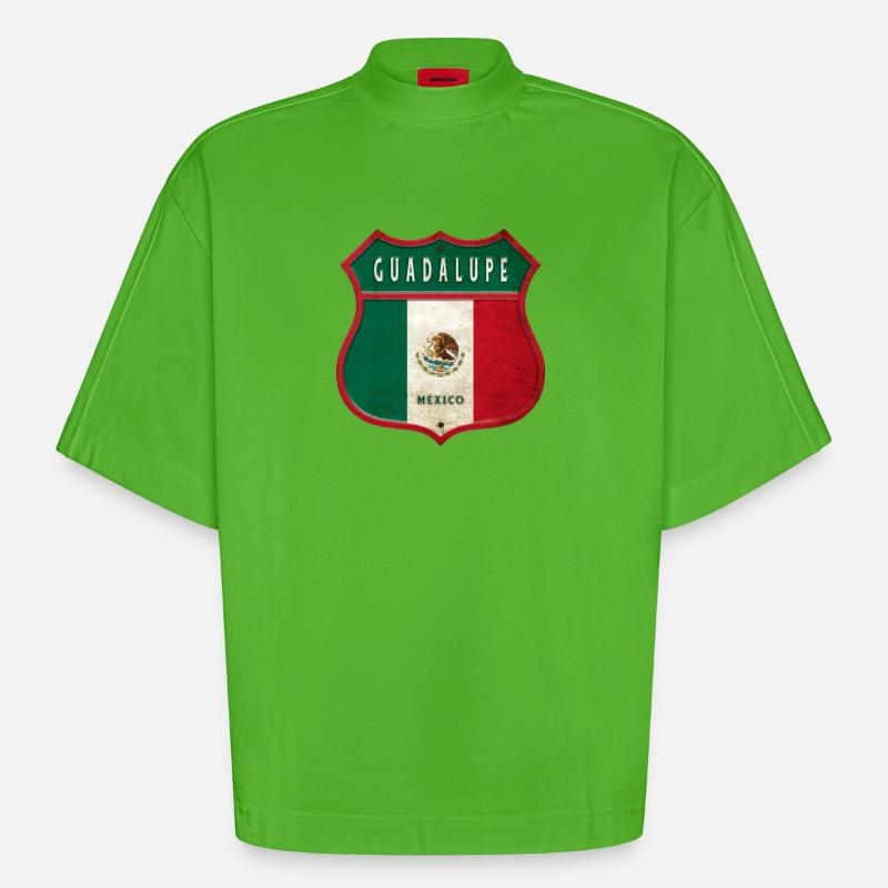 Guadalupe Mexico crest design - Heavyweight Oversized Organic Boxy T-Shirt Made in EU - Apple Neon