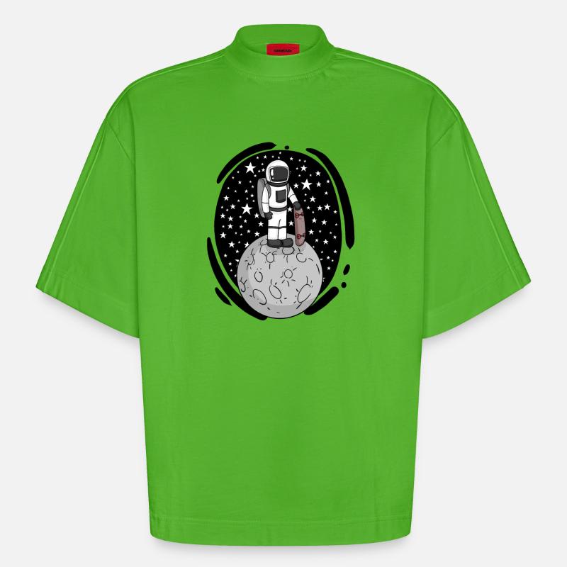 Astronaute avec skateboard dans l’espace - T-shirt bio épais oversize Boxy fabriqué en UE - Apple Neon