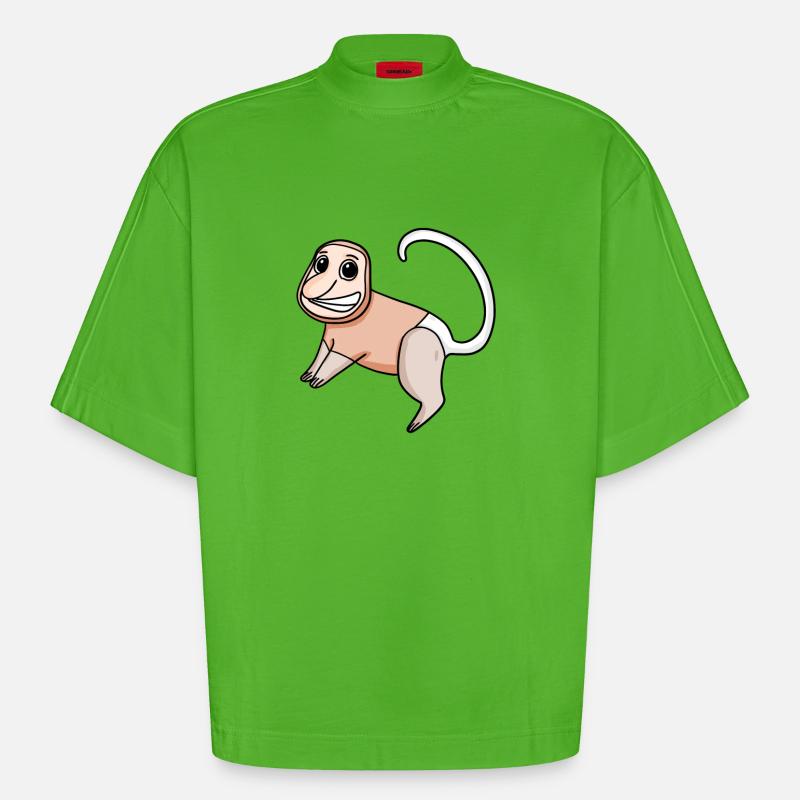 Proboscis Monkey Monkey Monkey - Heavyweight Oversized Organic Boxy T-Shirt Made in EU - Apple Neon