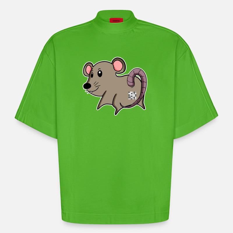 Mouse Ass - Mouse Butt - Heavyweight Oversized Organic Boxy T-Shirt Made in EU - Apple Neon