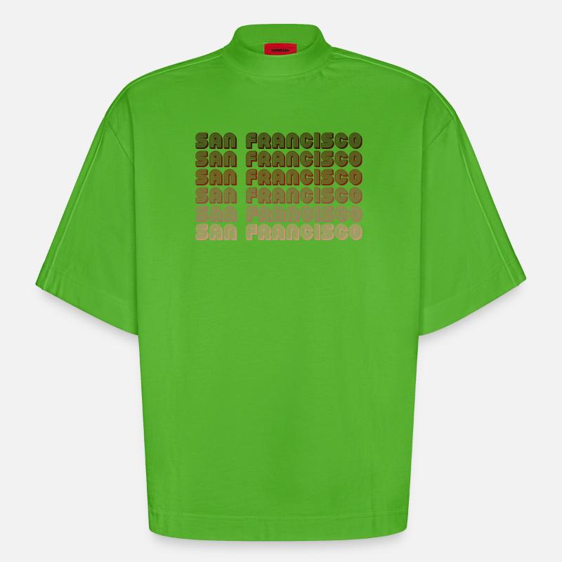 San Francisco Grid Gradient Pattern - Heavyweight Oversized Organic Boxy T-Shirt Made in EU - Apple Neon