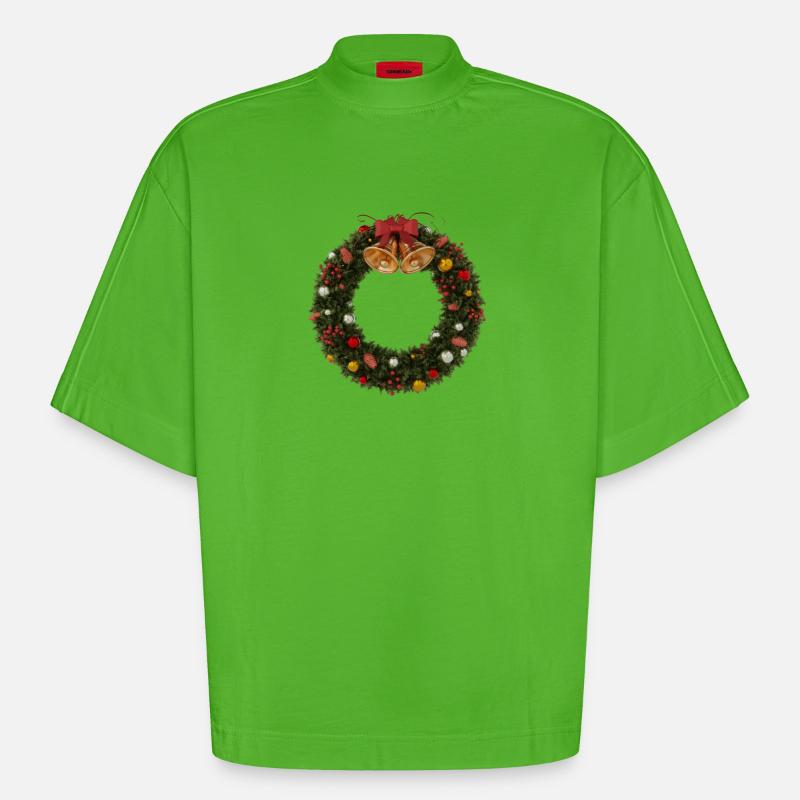 Weihnachtskranz mit Glocken und Schleife - Heavyweight Oversized Organic Boxy T-Shirt Made in EU - Apple Neon