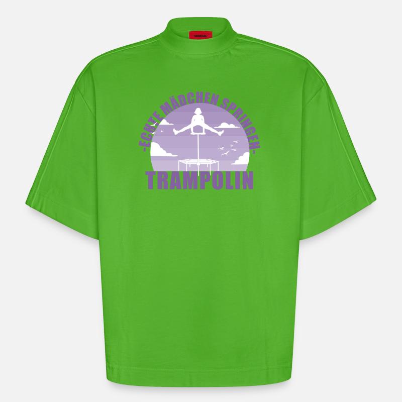 Echte Mädchen springen Trampolin Geschenk - Heavyweight Oversized Organic Boxy T-Shirt Made in EU - Apple Neon