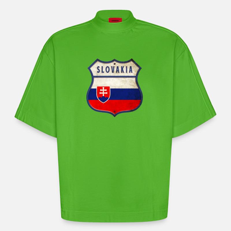 Slowakei Flaggen Wappen Design - Heavyweight Oversized Organic Boxy T-Shirt Made in EU - Apple Neon