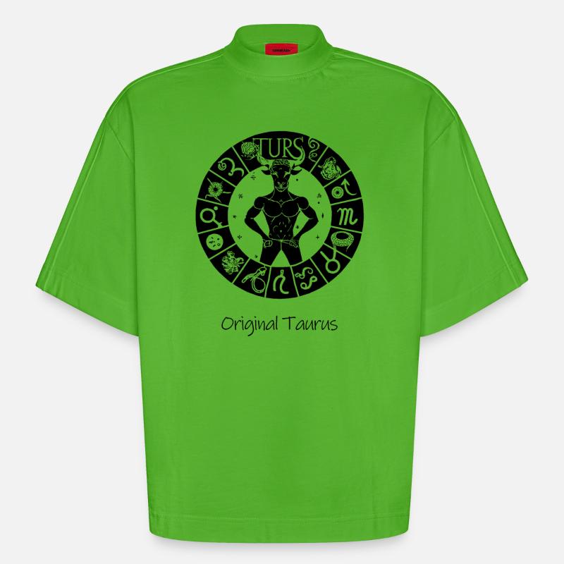 Sternzeichen Stier 001 schwarz - Heavyweight Oversized Organic Boxy T-Shirt Made in EU - Apple Neon