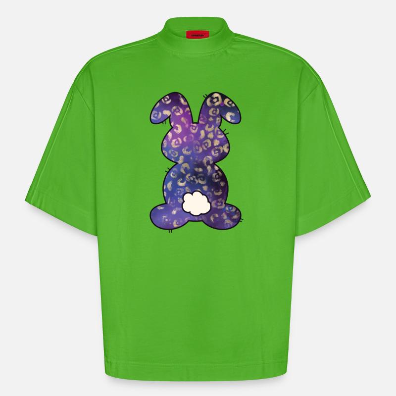 Leopard Pattern Rabbit Easter - Heavyweight Oversized Organic Boxy T-Shirt Made in EU - Apple Neon