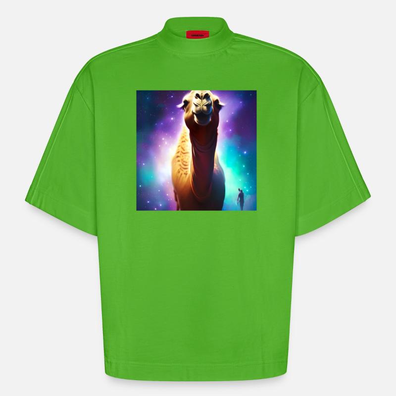 Dromedary Camel - Galaxy Space - T-shirt bio épais oversize Boxy fabriqué en UE - Apple Neon