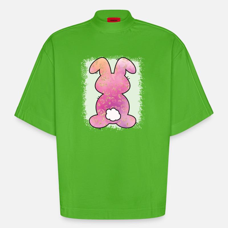 Leopard Print Bleached Easter - Heavyweight Oversized Organic Boxy T-Shirt Made in EU - Apple Neon