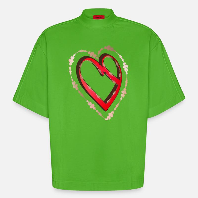 nostalgic red calligraphy heart - Heavyweight Oversized Organic Boxy T-Shirt Made in EU - Apple Neon