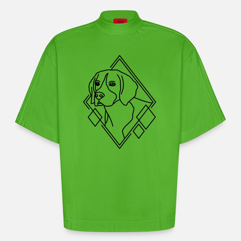 Beagle in geometrischer Form - Line-Art-Design - Heavyweight Oversized Organic Boxy T-Shirt Made in EU - Apple Neon
