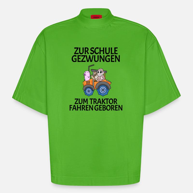 Schule Einschulung Traktor Geschenk Lustig - Heavyweight Oversized Organic Boxy T-Shirt Made in EU - Apple Neon