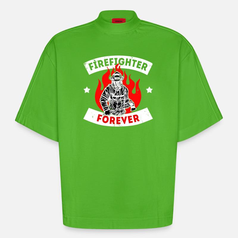 Professional Fire Brigade Firefighter Statement - Heavyweight Oversized Organic Boxy T-Shirt Made in EU - Apple Neon