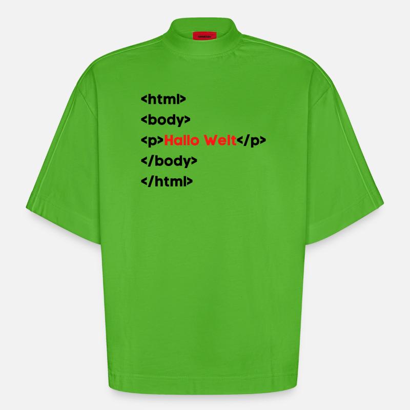 Hallo Welt HTML – Lustiges Programmierer & Coding  - Heavyweight Oversized Organic Boxy T-Shirt Made in EU - Apple Neon
