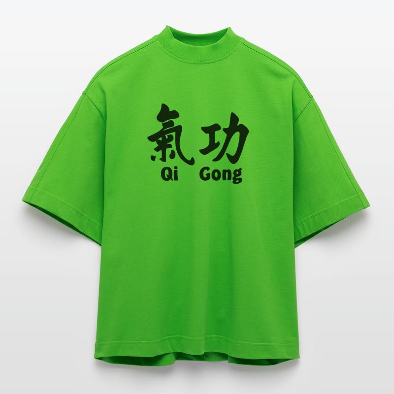 QI-Gong-Skript mit Text horizontal Heavyweight Oversized Organic Boxy T-Shirt Made in EU