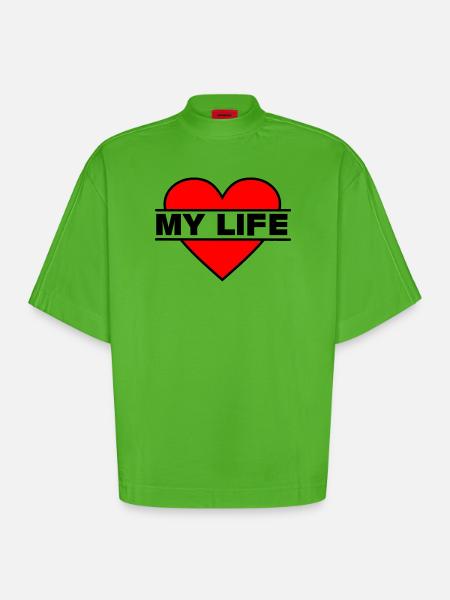 Heart I love my life - Heavyweight Oversized Organic Boxy T-Shirt Made in EU - Apple Neon