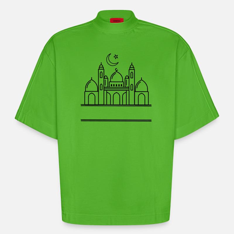 Moschee mit transparenter Textleiste - Heavyweight Oversized Organic Boxy T-Shirt Made in EU - Apple Neon
