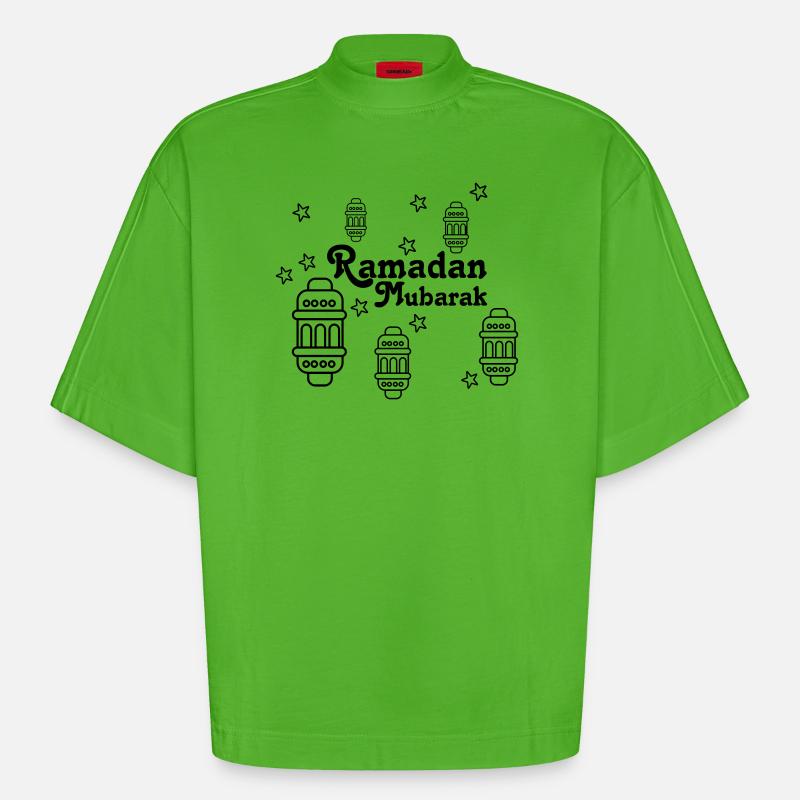 Ramadan Mubarak Lichter, Sternchen - Heavyweight Oversized Organic Boxy T-Shirt Made in EU - Apple Neon