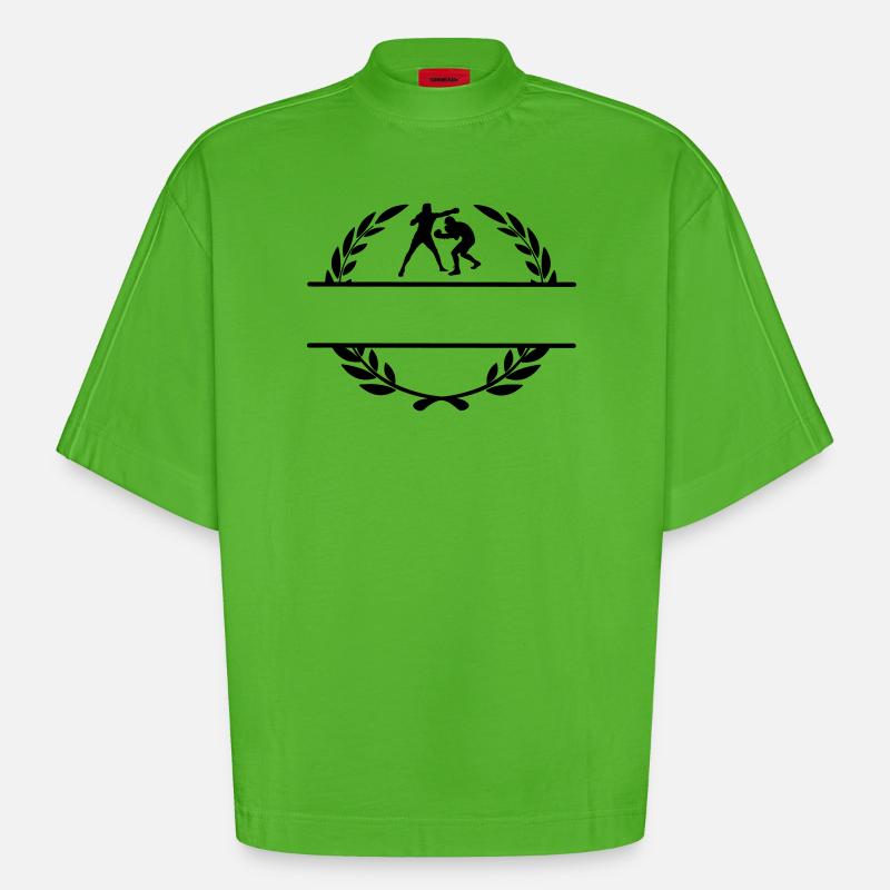 Boxer im Kampf im Lorbeerkranz - Heavyweight Oversized Organic Boxy T-Shirt Made in EU - Apple Neon