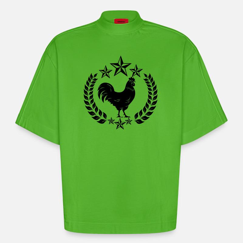 Schwarzer Hahn mit Lorbeerkranz - Heavyweight Oversized Organic Boxy T-Shirt Made in EU - Apple Neon