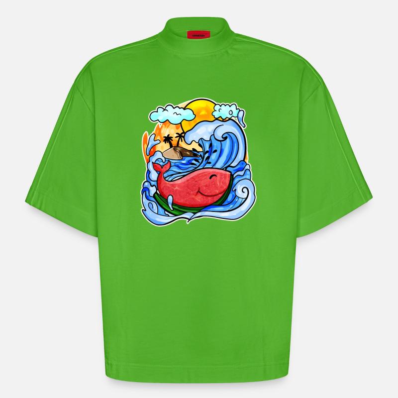 Baleine pastèque - T-shirt bio épais oversize Boxy fabriqué en UE - Apple Neon