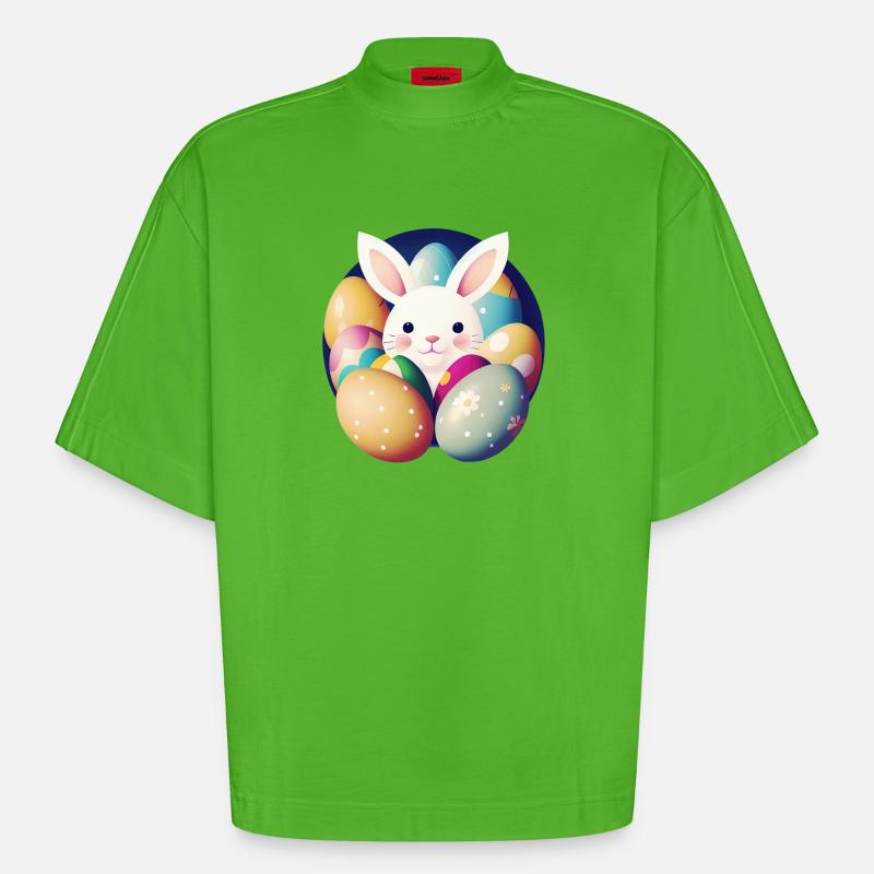Easter bunny with Easter eggs - Heavyweight Oversized Organic Boxy T-Shirt Made in EU - Apple Neon