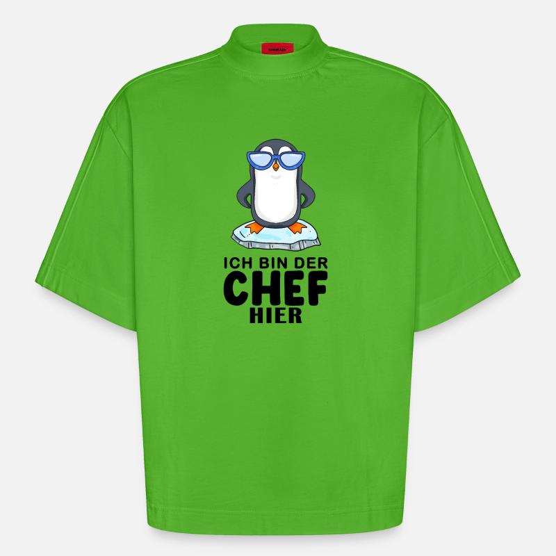 cooler Pinguin Chef Spruch - Heavyweight Oversized Organic Boxy T-Shirt Made in EU - Apple Neon