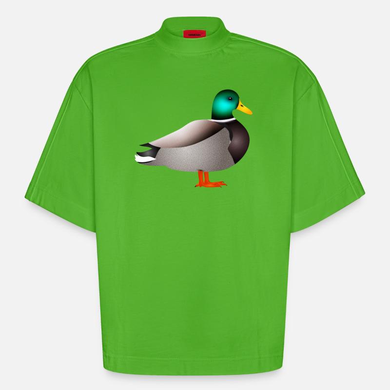 handgezeichnete männliche Ente Erpel oder Enterich - Heavyweight Oversized Organic Boxy T-Shirt Made in EU - Apple Neon