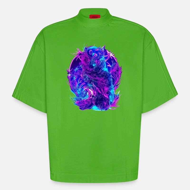 Abstrakte Eulen Neon Synthwave Kunst - Heavyweight Oversized Organic Boxy T-Shirt Made in EU - Apple Neon