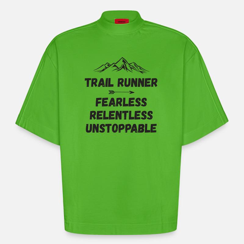 Trail Runner - Intrépide. Implacable. Imparable. - T-shirt bio épais oversize Boxy fabriqué en UE - Apple Neon