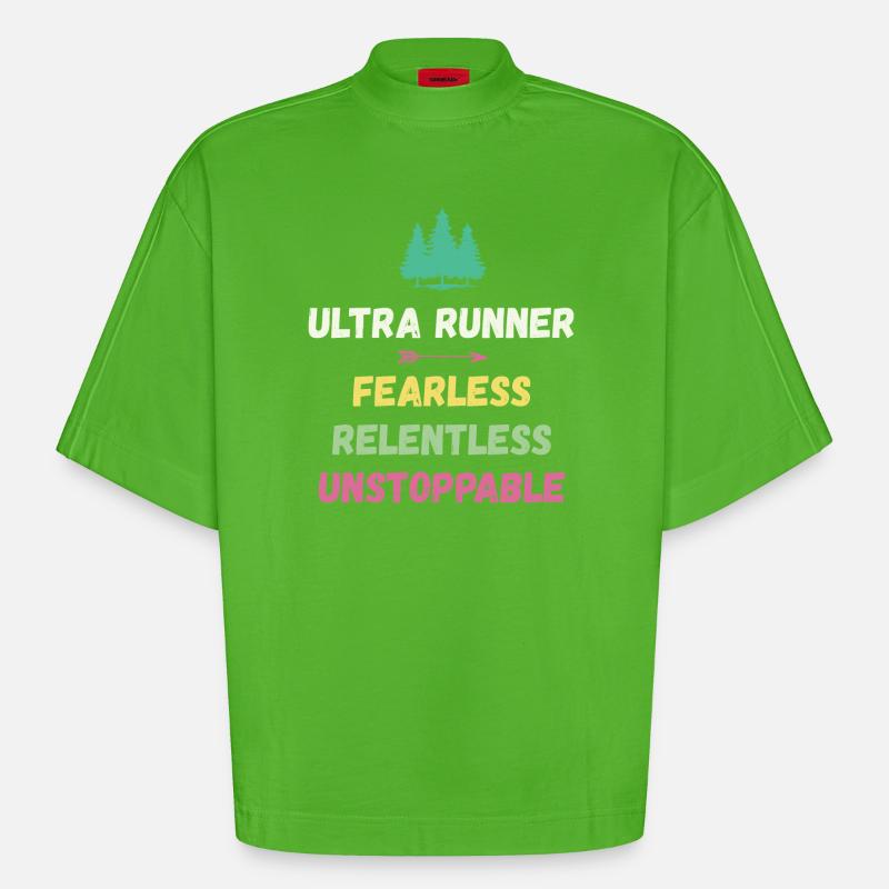 Ultra Runner - Intrépide. Implacable. Imparable. - T-shirt bio épais oversize Boxy fabriqué en UE - Apple Neon
