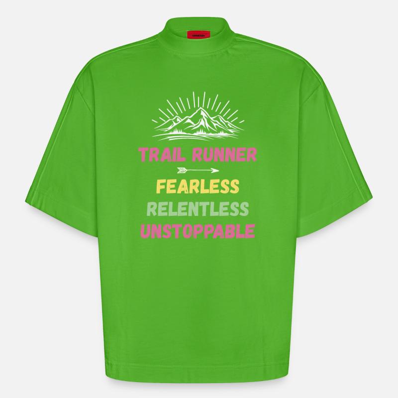 Trail Runner - Intrépide. Implacable. Imparable. - T-shirt bio épais oversize Boxy fabriqué en UE - Apple Neon
