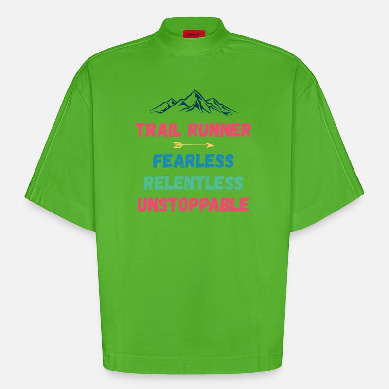 Trail Runner - Intrépide. Implacable. Imparable. - T-shirt bio épais oversize Boxy fabriqué en UE - Apple Neon