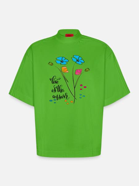 Love is the answer, Liebe - Heavyweight Oversized Organic Boxy T-Shirt Made in EU - Apple Neon