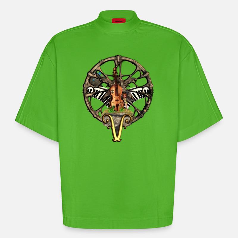 Violon steampunk avec petite fée - T-shirt bio épais oversize Boxy fabriqué en UE - Apple Neon