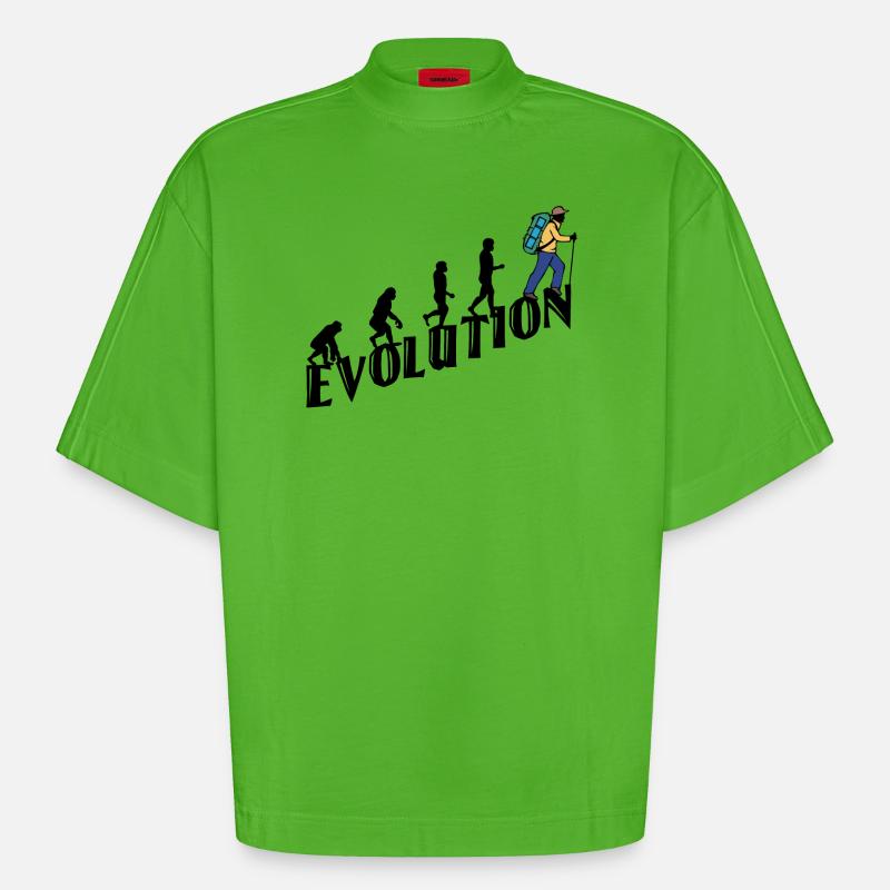 Wandern Evolution Wanderer Wanderung Klettern - Heavyweight Oversized Organic Boxy T-Shirt Made in EU - Apple Neon