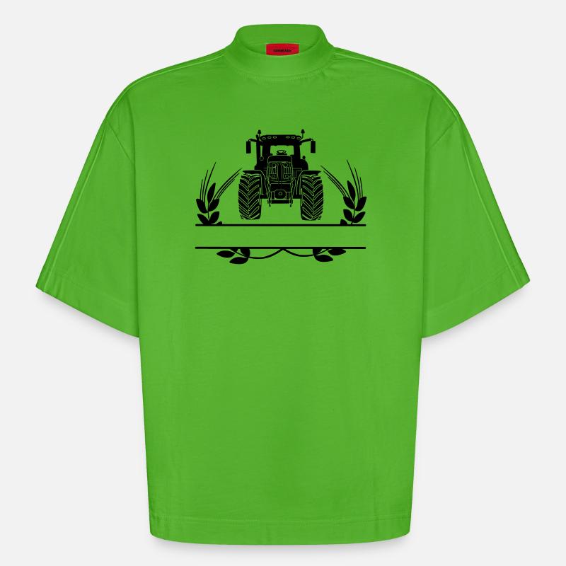 Ackerschlepper mit Getreidehalmen - Heavyweight Oversized Organic Boxy T-Shirt Made in EU - Apple Neon