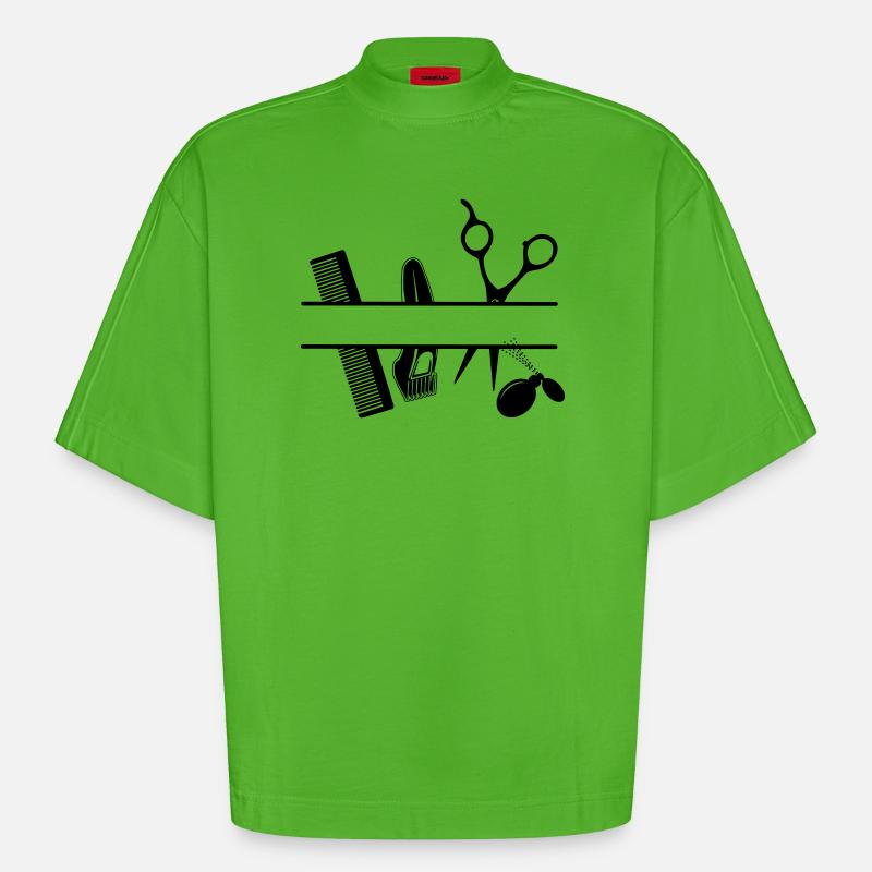 Bannière de texte d’attributs de coiffeurs - T-shirt bio épais oversize Boxy fabriqué en UE - Apple Neon