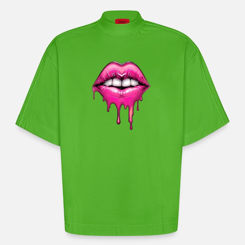 Lips - Heavyweight Oversized Organic Boxy T-Shirt Made in EU - Apple Neon