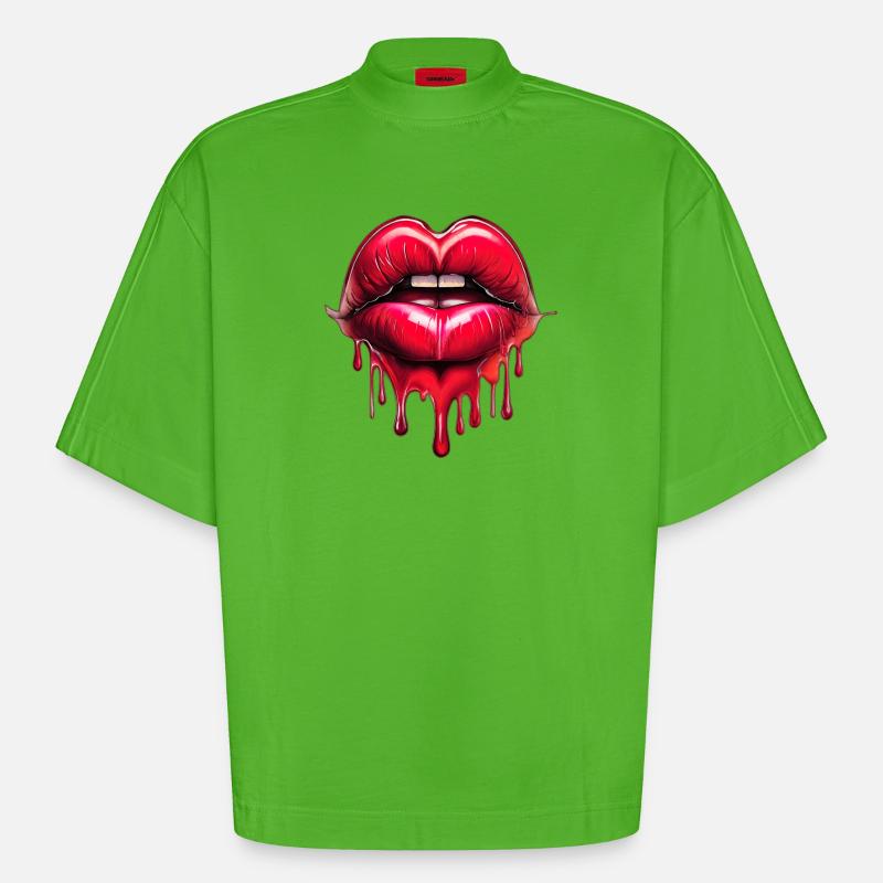 Lips - Heavyweight Oversized Organic Boxy T-Shirt Made in EU - Apple Neon