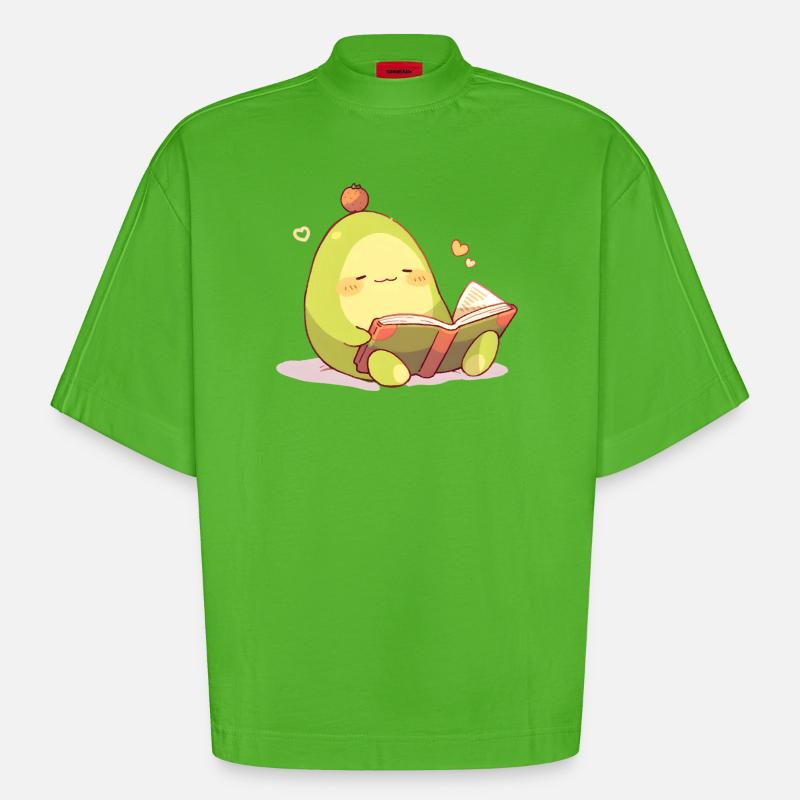 Avocado Leseheld – Kuschelnde Buchzeit - Heavyweight Oversized Organic Boxy T-Shirt Made in EU - Apple Neon