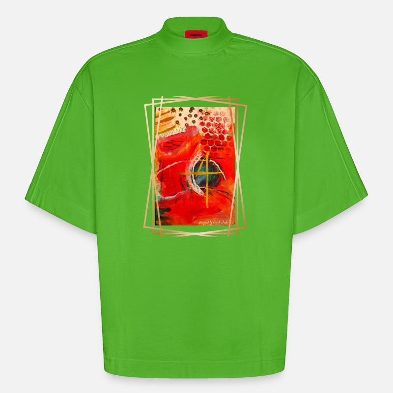 Abstraction de formes géométriques vibrantes - T-shirt bio épais oversize Boxy fabriqué en UE - Apple Neon